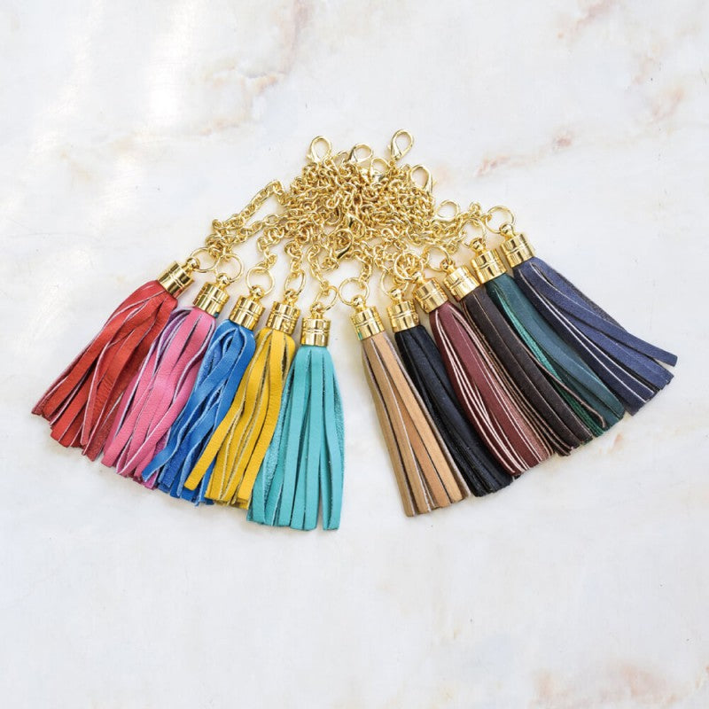 All leather tassel charm with lobster clasp