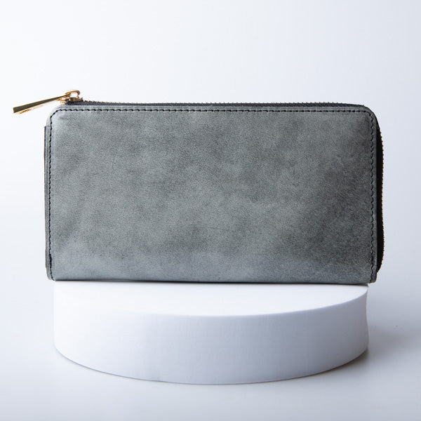 White wax long wallet tochigi leather L-shaped zipper JAPAN FACTORY MANO