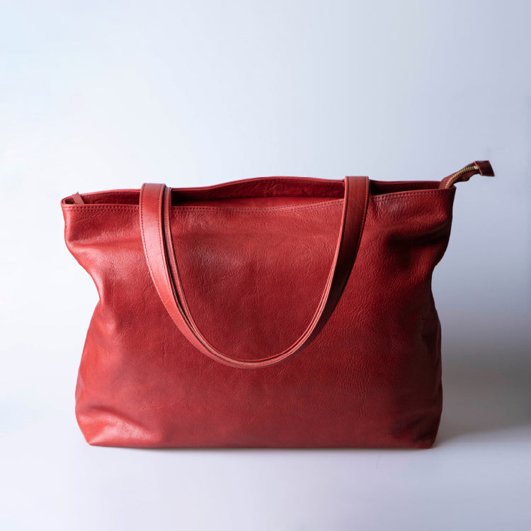 Large red best sale leather tote bag