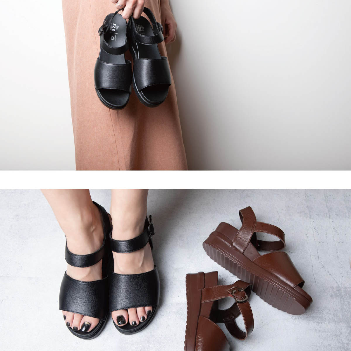 Leather sandals voluminous soles