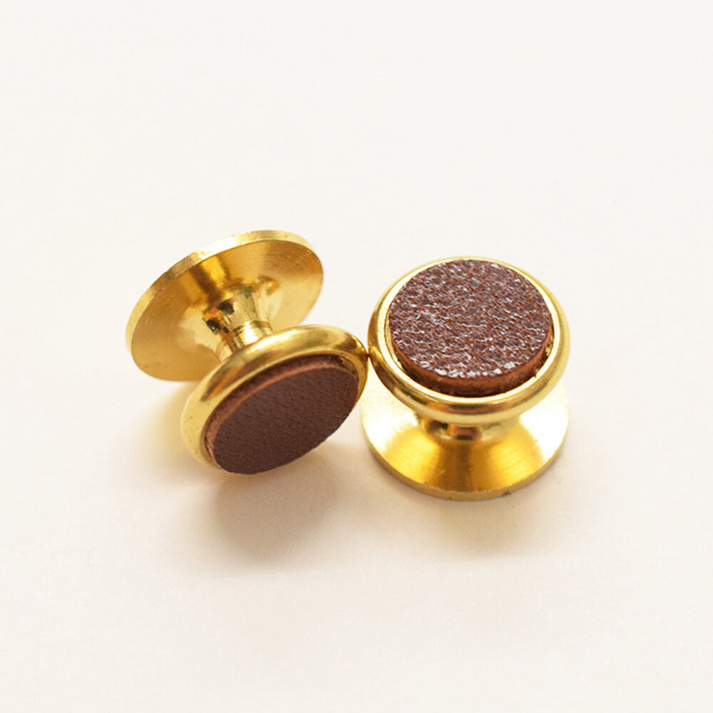 Brass Cufflinks Button Fastening Set of 2 Genuine Leather