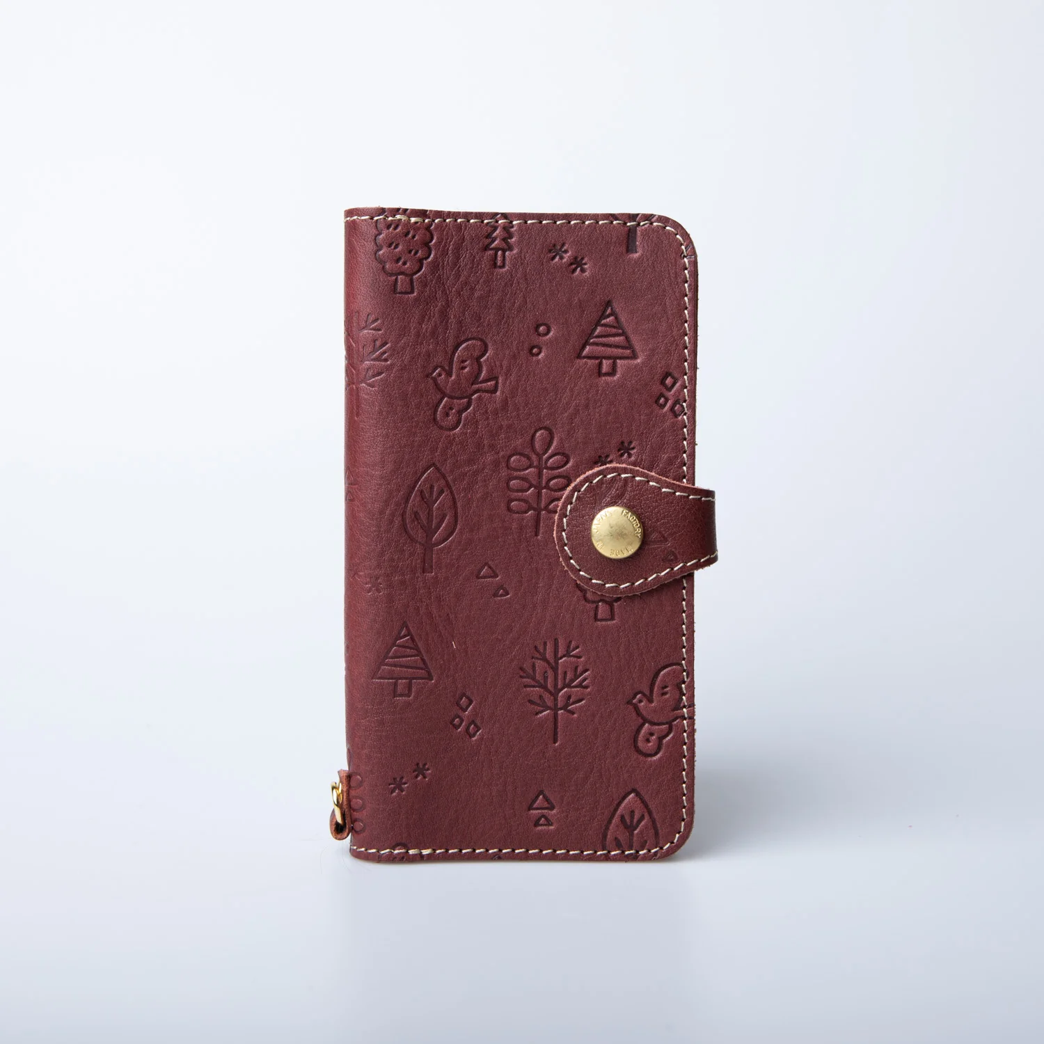 Mobile phone case clamshell type Tochigi leather flower, bird, wind and moon pattern JAPAN FACTORY iphone 15 