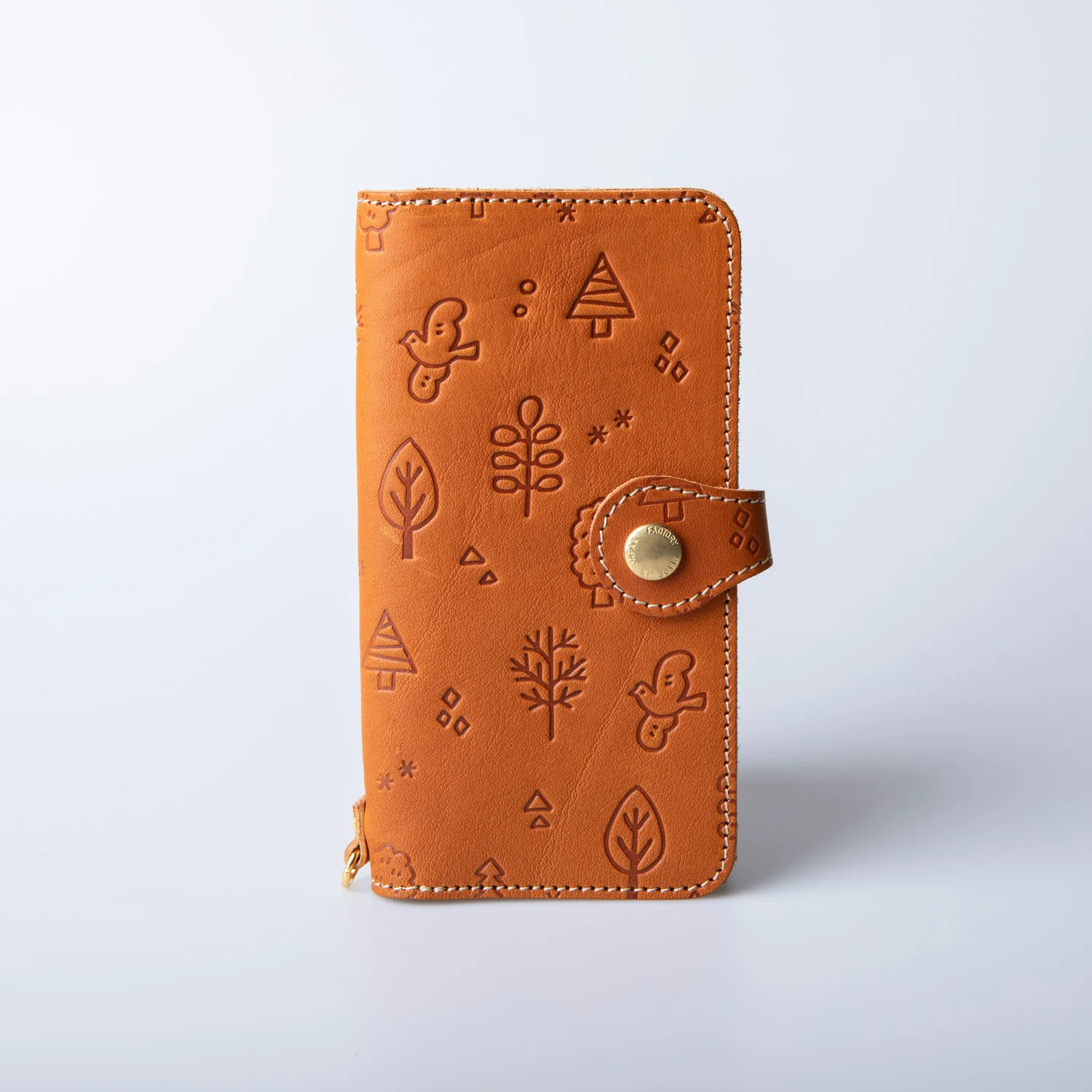 Mobile phone case clamshell type Tochigi leather flower, bird, wind and moon pattern JAPAN FACTORY iphone 15 