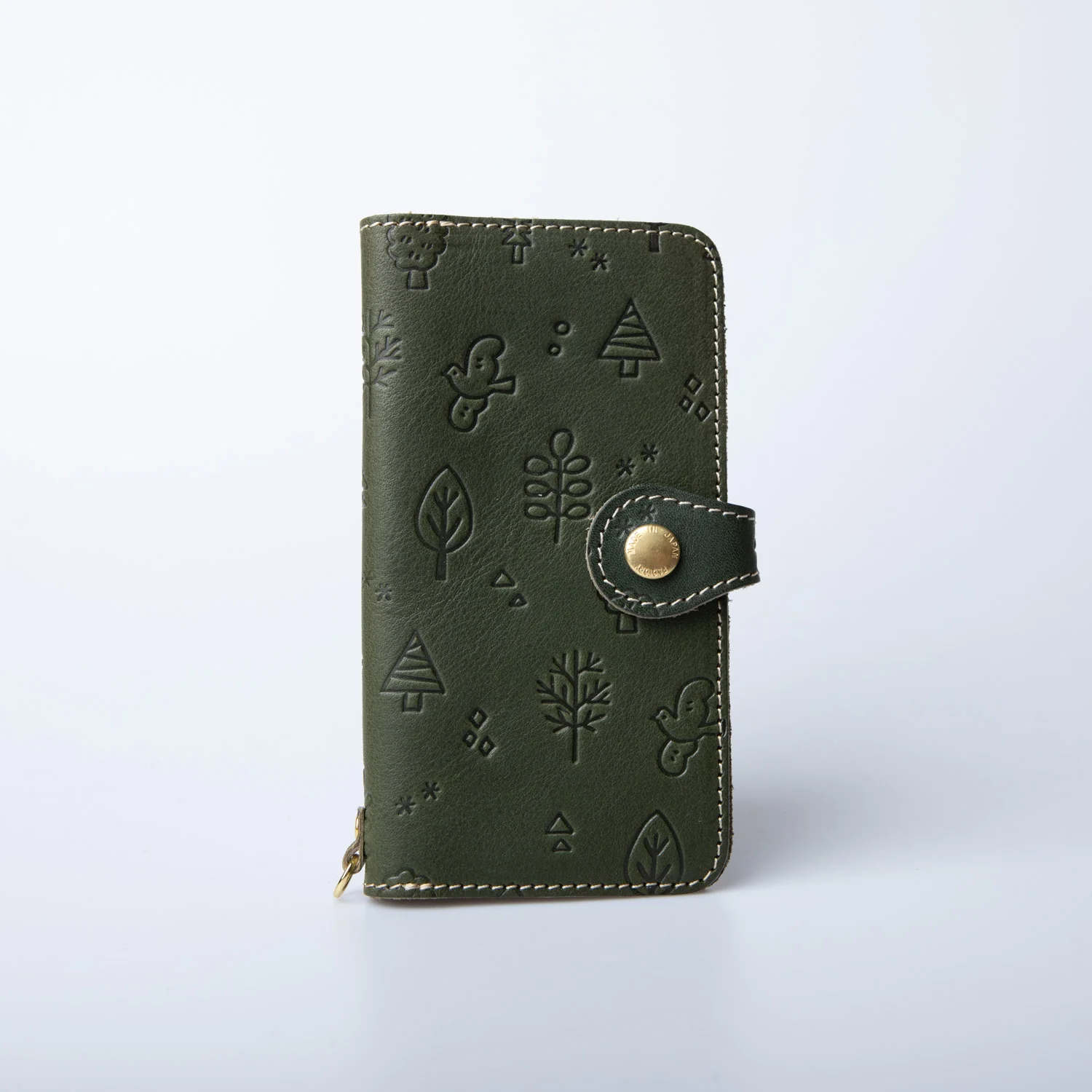 Mobile phone case clamshell type Tochigi leather flower, bird, wind and moon pattern JAPAN FACTORY iphone 15 